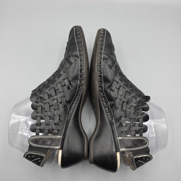 Pikolinos Romana Shoes Womens 38 Black Leather Slingback Sandal Wedge Heel Woven - Picture 8 of 14